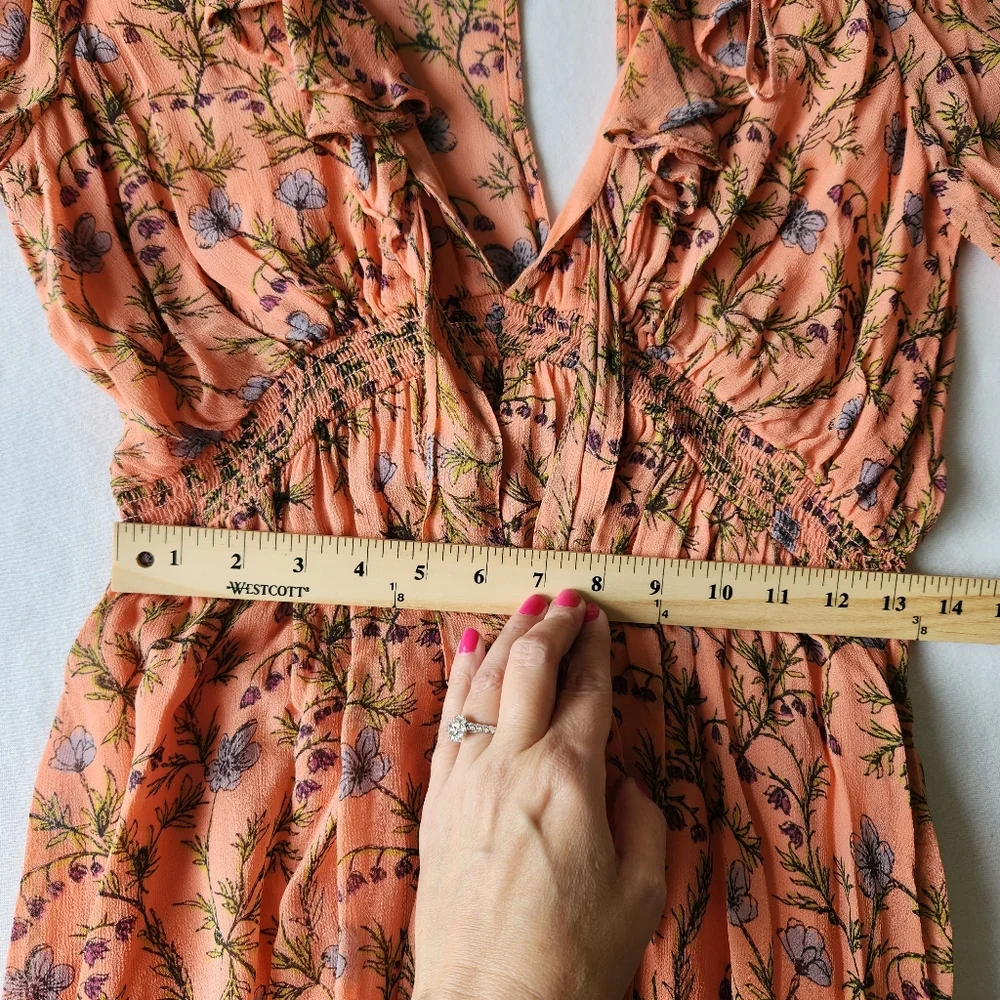 Free People Pink Floral Summer Mini Dress Ruffle Tie Cute Medium - Picture 15 of 16